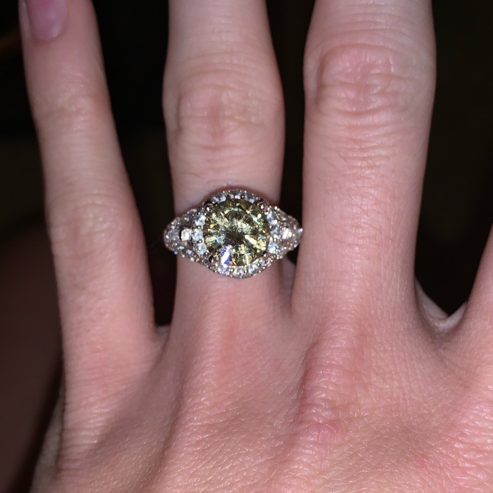 925 silver & yellow stone engagement ring